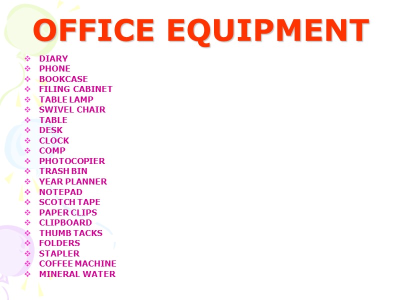 OFFICE EQUIPMENT DIARY           